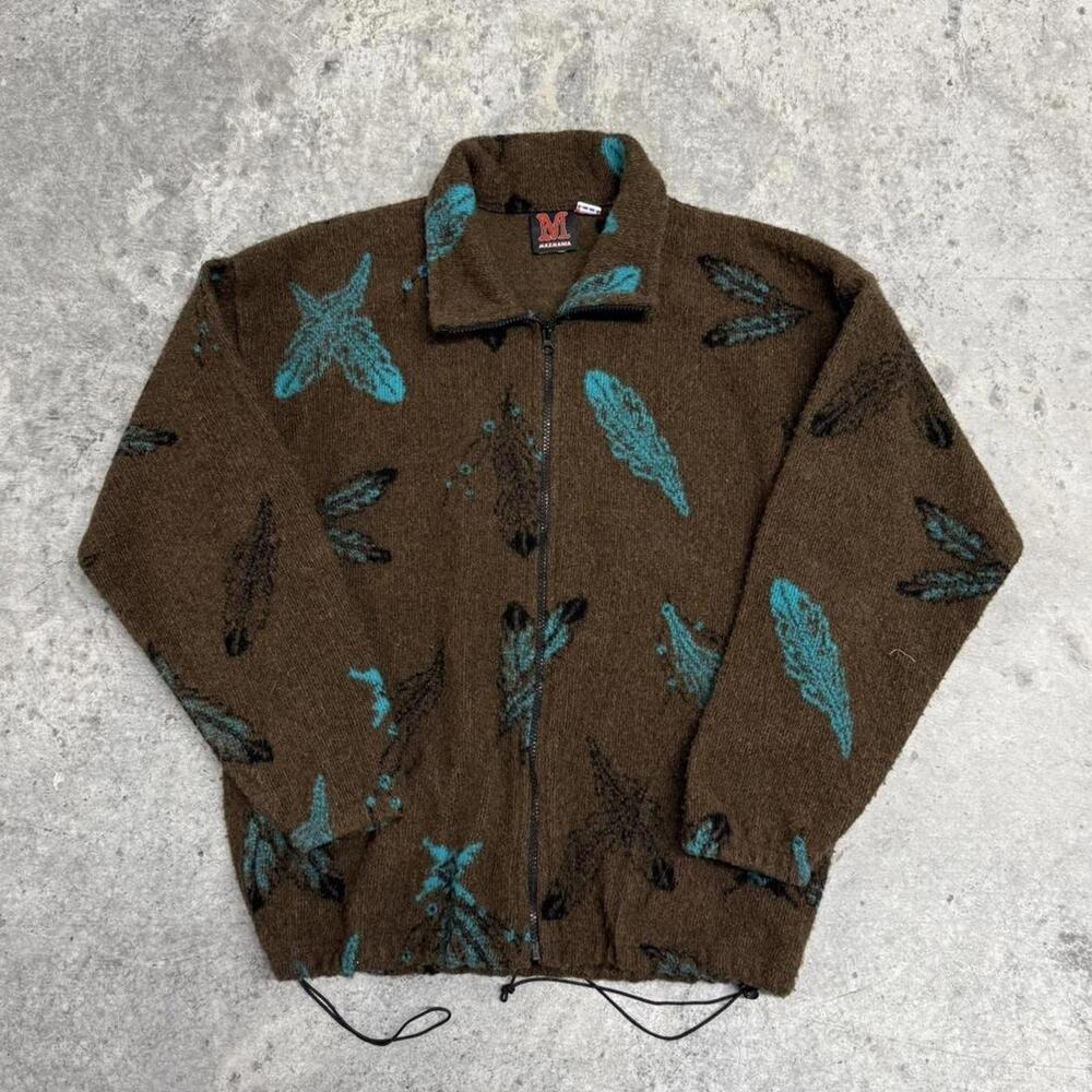 Vintage 90s Mazmania Feathers Fleece Zip Up